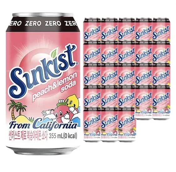 썬키스트 제로 복숭아레몬 소다 355ml 24개
