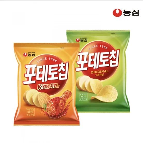 농심 포테토칩 오리지널 60g K-양념치킨맛 50g 8개 외 육개장