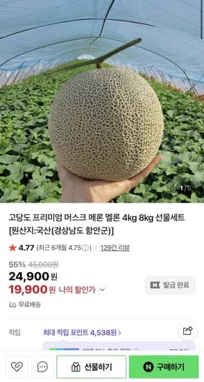 고당도 머스크 멜론 2수 2kg