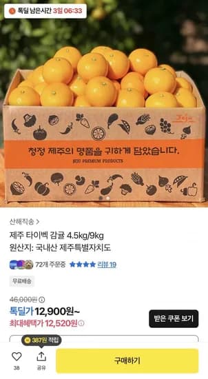 제주 타이벡 감귤 4.5kg