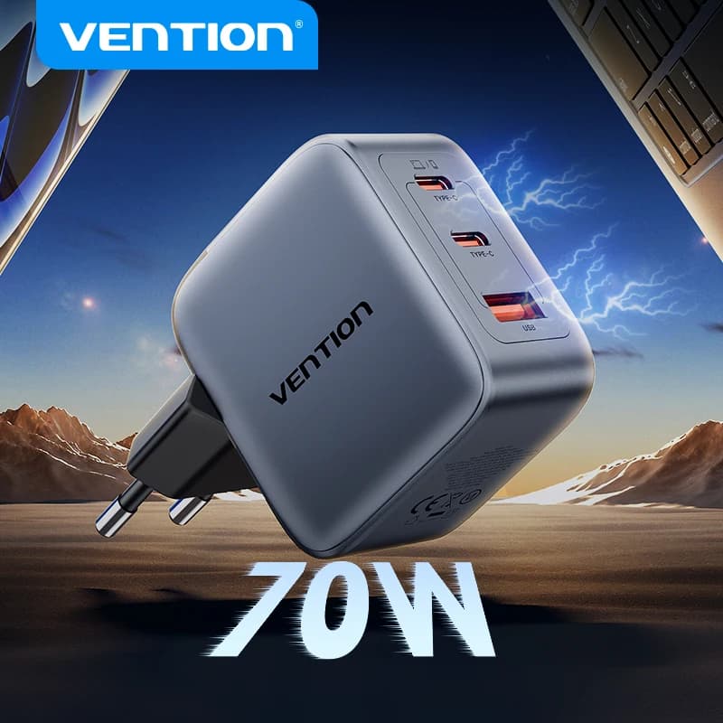 Vention 70W GaN 충전기 3포트 C+C+A