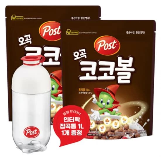 포스트 오곡코코볼 시리얼 kg 2개 인터락 잡곡통 1L