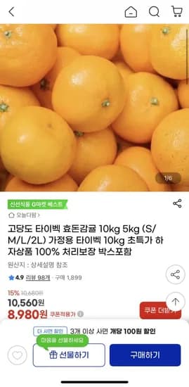 효돈 타이벡감귤 5kg 중대과 L-2L