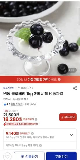 냉동 블루베리 1kg 3팩