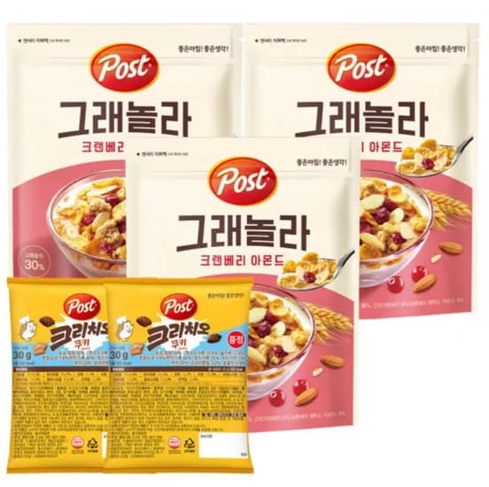 포스트 그래놀라 크랜베리 아몬드 시리얼 570g 3개 + 크리치오쿠키 30g 2개