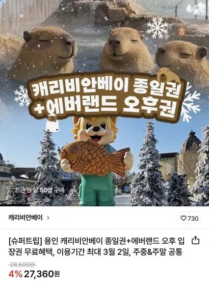 용인 캐리비안베이 종일권 에버랜드 오후 입장권