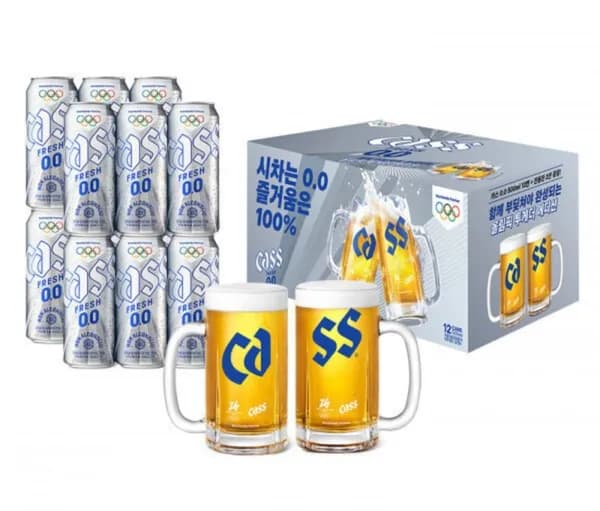 카스 0.0 제로 500ml 12캔 전용잔 2개 올림픽 투게더 에디션팩