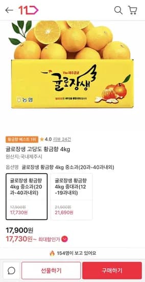 귤로장생 고당도 황금향 4kg