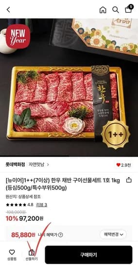 1++(7이상) 한우 채반 구이선물세트 1kg (85,880원/무배)