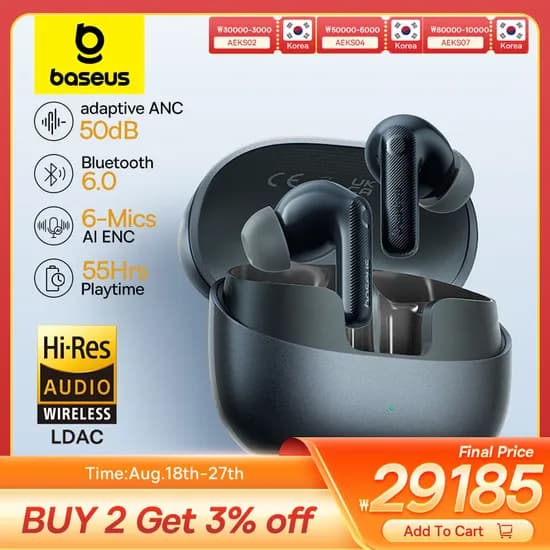 Baseus EP10 Pro ANC 이어버드 무선 블루투스 6.0 이어폰 6 마이크 LDAC IP55 노이즈캔슬링 이어폰
