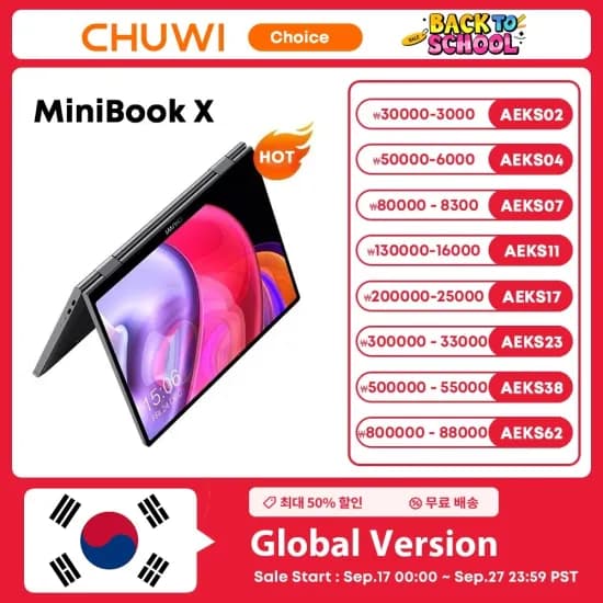 CHUWI MiniBook X 노트북 태블릿 2 In 1 Intel N150 CPU 10.51인치 FHD IPS 스크린 12GB LPDDR5 512G SSD Windows 11 노트북 1200*1920 37