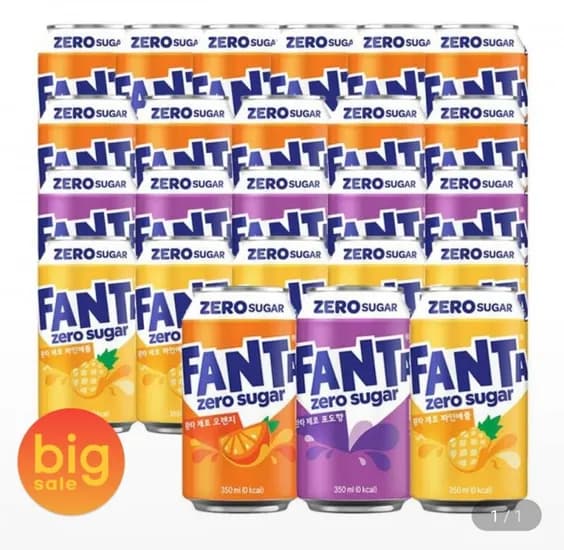 환타 제로 오렌지 12캔+포도 6캔+파인 6캔 350ml (총 24캔) (유클12,180원/무배)