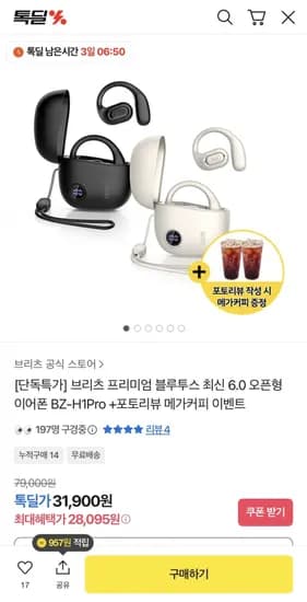 브리츠 오픈형 블루투스 이어폰 BZ-HPro (28,095원/무배)1