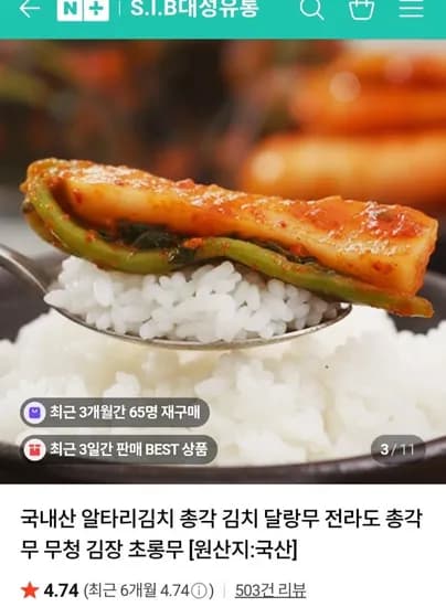 알타리 무 총각김치 2kg (12,400원/무료)