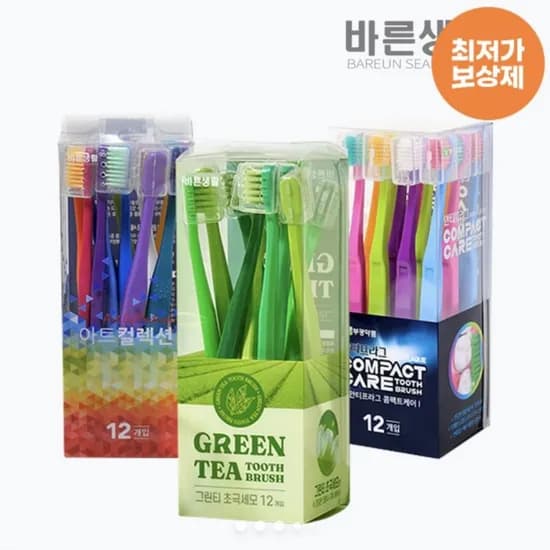 바른생활 콤펙트헤드 칫솔 12입+아트12입+그린티 12입 (10,672원/무배)