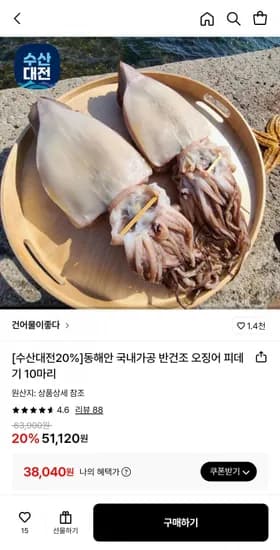 원양산 반건조 피데기오징어 대왕특대 10미 2kg