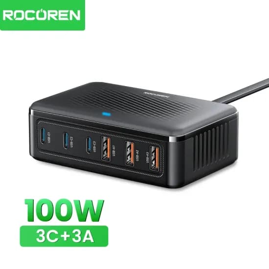 Rocoren USB 100W GaN 충전기 6 포트