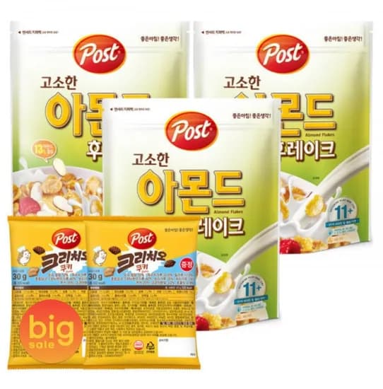 포스트 고소한 아몬드 후레이크 시리얼 620g 3개 크리치오 쿠키 30g 2개