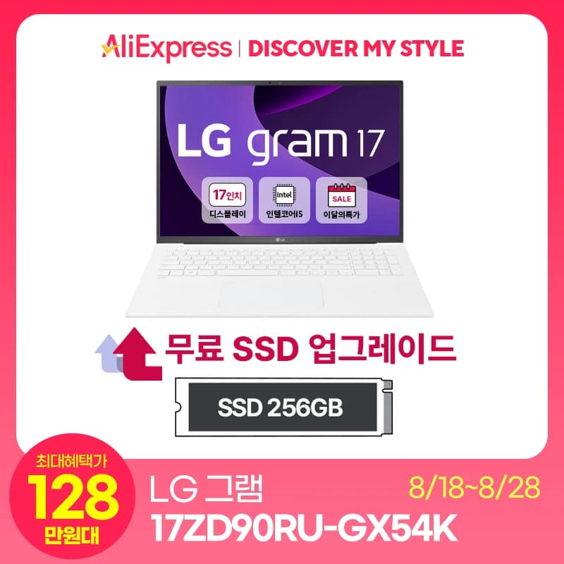 LG 그램 17ZD90RU-GX54K 17인치 인텔 i5-1334U 램 16GB SSD 256GB+256GB 추가 1,350g