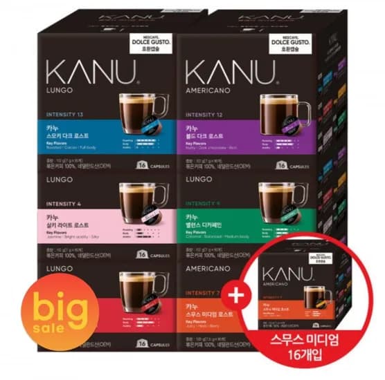 카누 캡슐커피 돌체구스토 호환 캡슐 6종 48개입 골라담기+스무스미디엄 16개입 (18,80원/무료)2