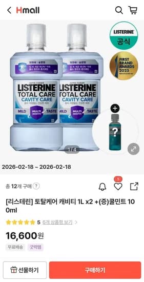 리스테린 토탈케어 캐비티 L x2 +(증)쿨민트 100ml(16,600원/무배)1