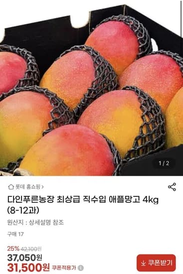 직수입 최상급 애플망고 8-1과 4kg (29,930원/무료)2