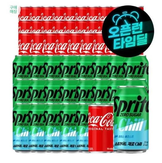 코카콜라 90ml 30캔 + 스프라이트 제로 Chill 350ml 24캔 (유클 25,440원/무료)1