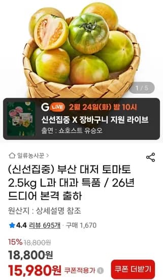 부산 대저 토마토 2.5kg L과 대과 특품