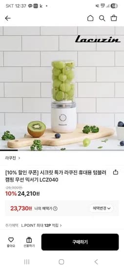 라쿠진 휴대용 텀블러 무선 믹서기