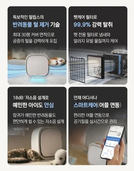 필립스 펫 공기청정기 AC3360/11 헤파필터 원격제어