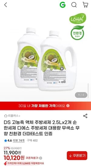 DS 고농축 액체 주방세제 2.5L 2개