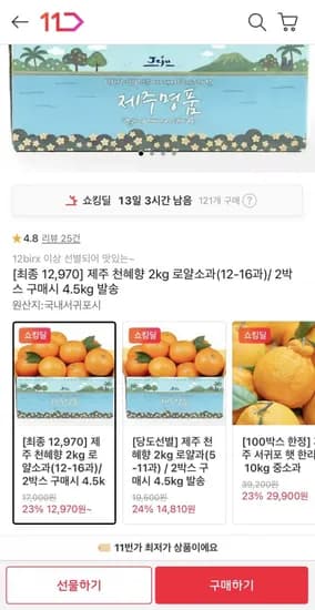 제주 천혜향 2kg 12~16과 (12,970원/무료)
