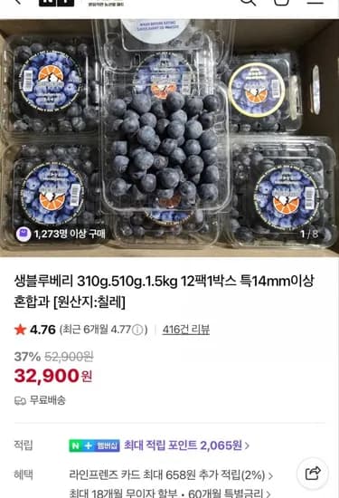 생블루베리 특 2팩 1.5kg