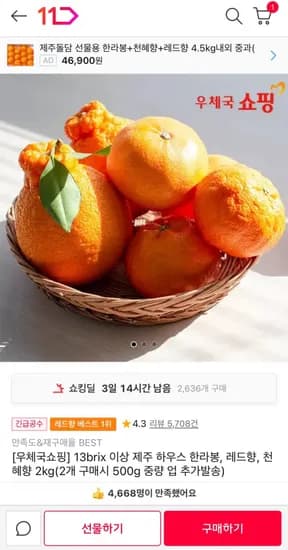 제주하우스 한라봉 2kg (9,170원/무료)