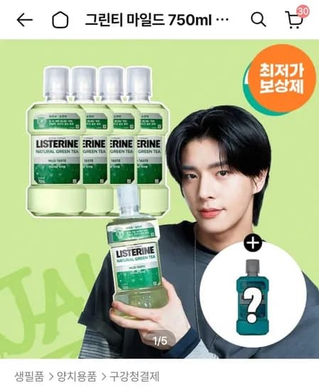 리스테린 그린티 마일드 등750ml 4개 + 50ml (15,155원~ /무료)2