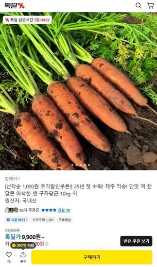제주 직송 햇 주스용 구좌 당근 10kg (8,800원/무료)