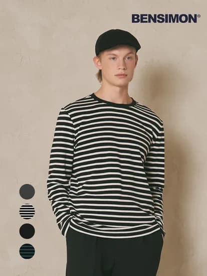 남성 워셔블 스트라이프 긴팔 티셔츠 4종