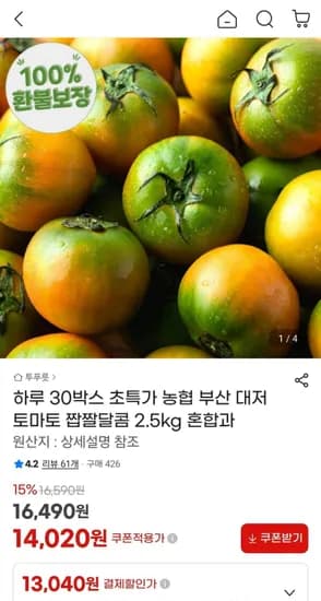 대저 토마토2.5kg 혼합과 (14,020원/무료)