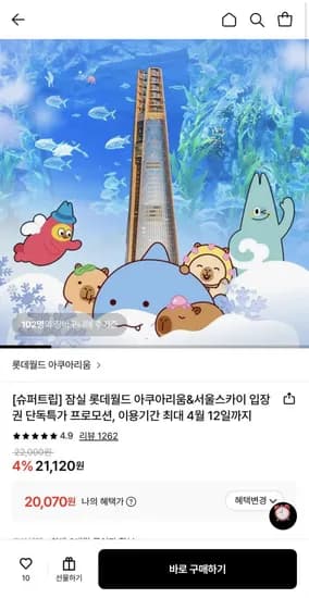 잠실 서울스카이 입장권 (20,070원/무료)