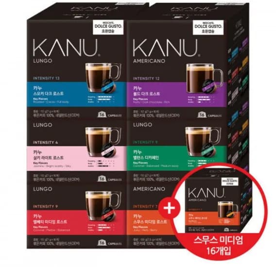 카누 캡슐커피 돌체구스토 호환 캡슐 6종 48개입 골라담기 +스무스미디엄 6개입 (21,190원/무료)1