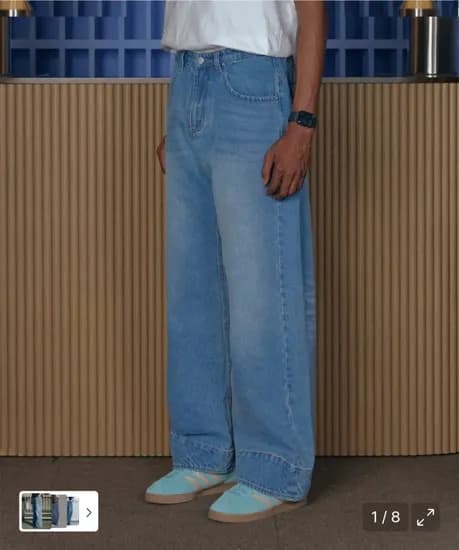 머드솔트 워싱 커브드 와이드 데님 팬츠 (35,400원/무료)