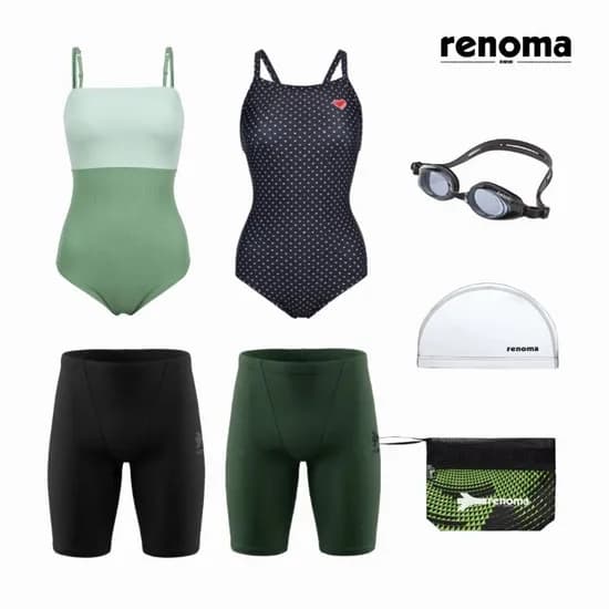 레노마 남성 매트 4부 실내수영복 + 수경 수모 세트 (35,000원/무배)