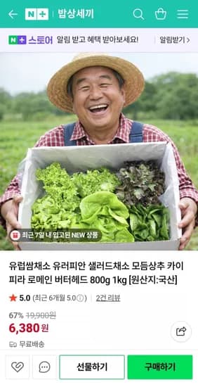 국내산 유럽 쌈채소800g(6,380원/무배)
