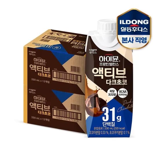 하이뮨 프로틴 밸런스 액티브 단백질 31g 다크초코 330ml 24개