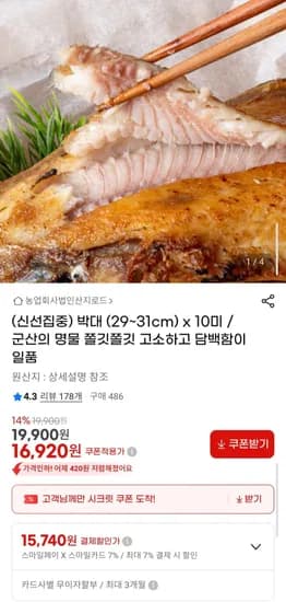 박대 (29-31cm) x 10미 (16,920원/무료)