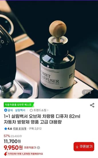 1+1 살림백서 오브제 차량용 디퓨저 10종향 (9,950원/무료)