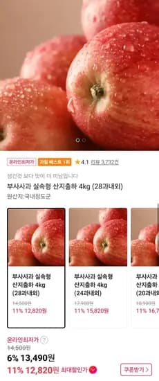 부사사과 산지출하 4KG (12,820원/무료)