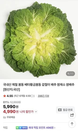 국내산 제철 봄동 2kg (4,990원/무료)