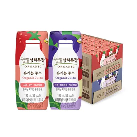 상하목장 유기농 주스 2종 125ml 48팩(40000원/무료배송)