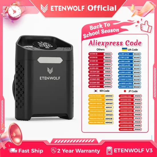 ETENWOLF V3 휴대용 타이어 공기 주입기 펌프